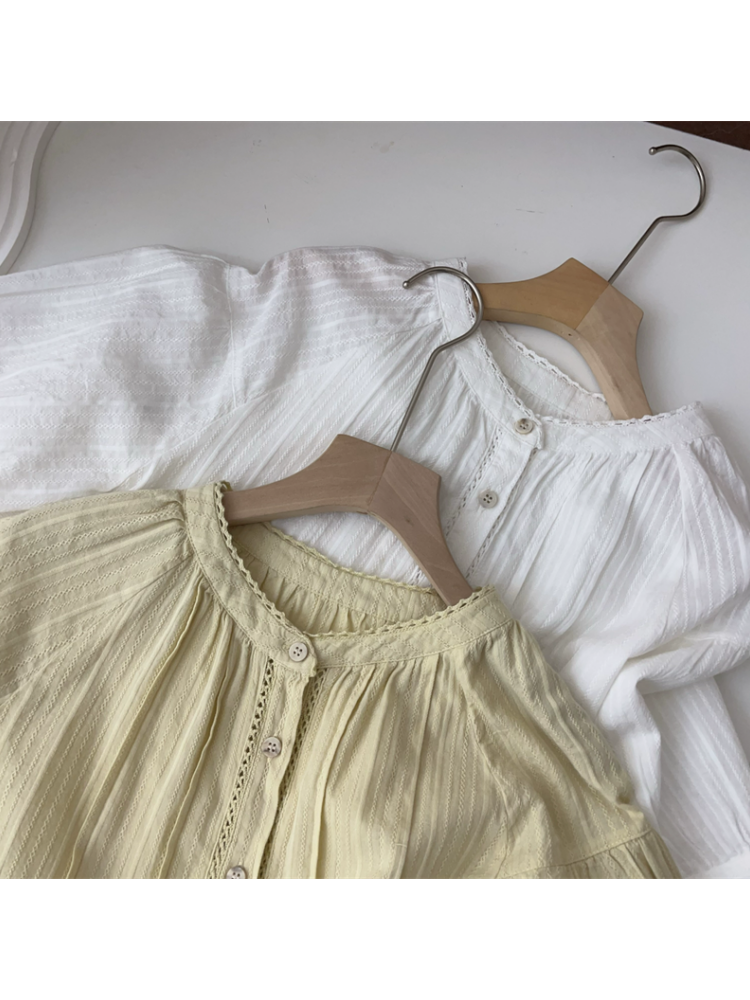 SARI BEYAZ KISA KOLLU PAMUK GÖMLEK