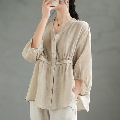 YAZLIK DÜĞMELİ KETEN CEKET