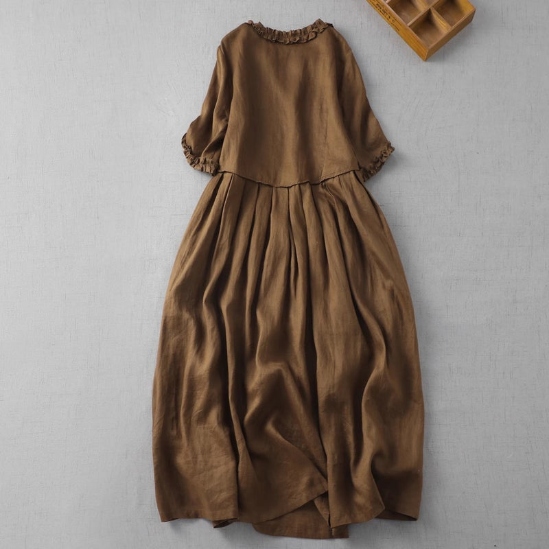 KAHVERENGİ KETEN ELBİSE