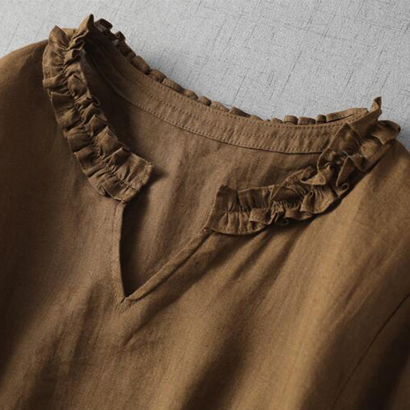 KAHVERENGİ KETEN ELBİSE