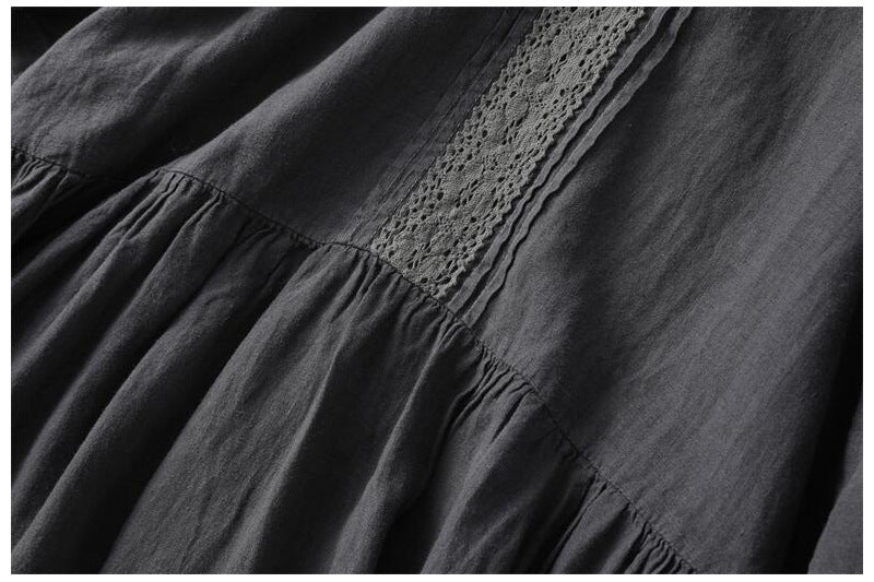 SİYAH DANTEL DETAYLI KETEN ELBİSE