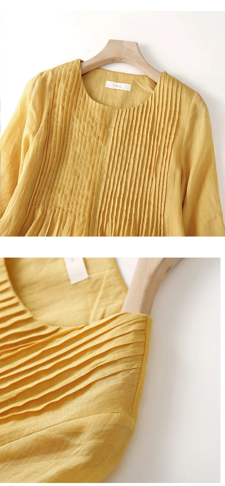 YAZLIK SARI PİLELİ KETEN ELBİSE