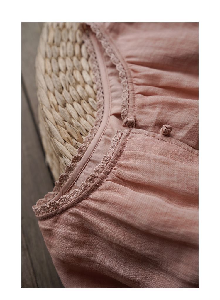 PEMBE BAĞCIKLI PAMUK KETEN ELBİSE