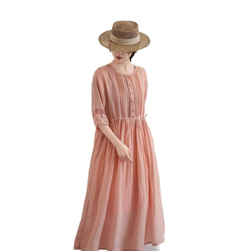 İŞLEMELİ KETEN ELBİSE