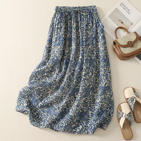 MAVİ BEYAZ DESENLİ ETEK