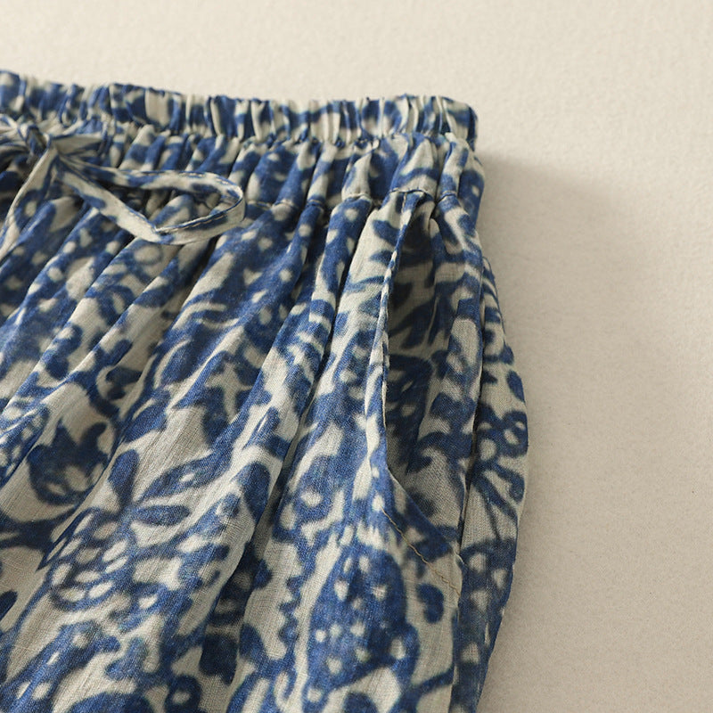 MAVİ BEYAZ DESENLİ ETEK