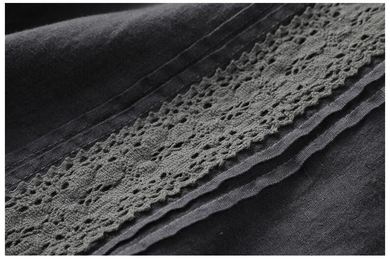 SİYAH DANTEL DETAYLI KETEN ELBİSE