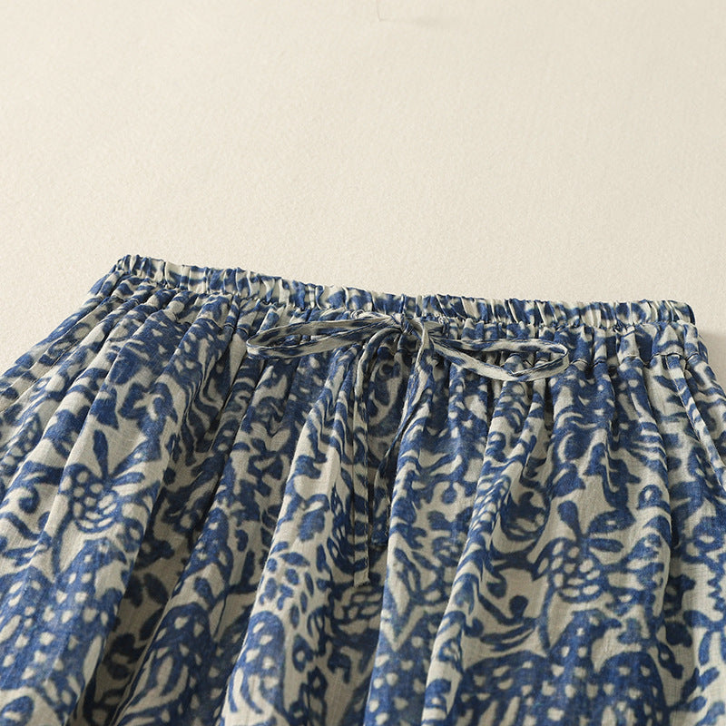 MAVİ BEYAZ DESENLİ ETEK