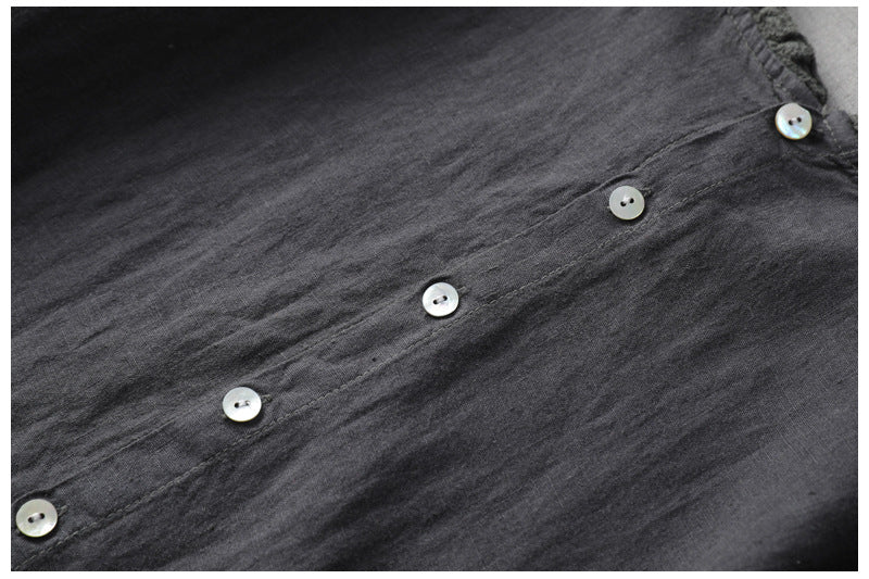 SİYAH DANTEL DETAYLI KETEN ELBİSE