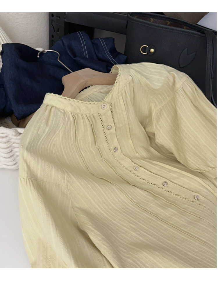 SARI BEYAZ KISA KOLLU PAMUK GÖMLEK