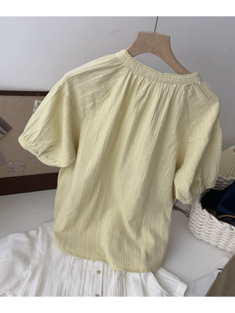 SARI BEYAZ KISA KOLLU PAMUK GÖMLEK