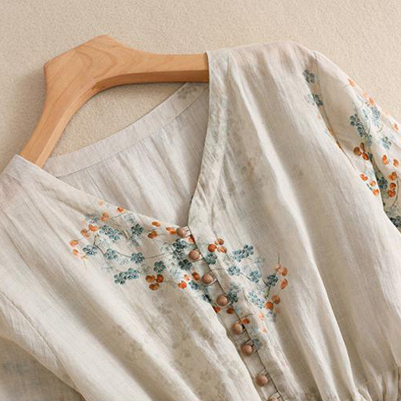 DÜĞMELİ BAĞCIKLI YAZLIK ÇİÇEKLİ ELBİSE