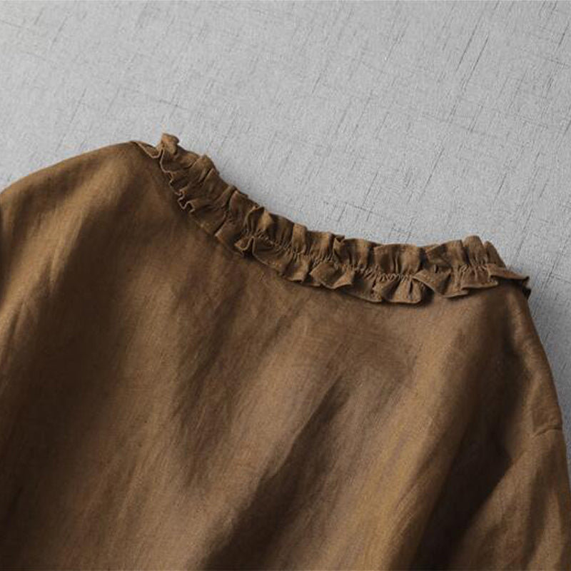 KAHVERENGİ KETEN ELBİSE