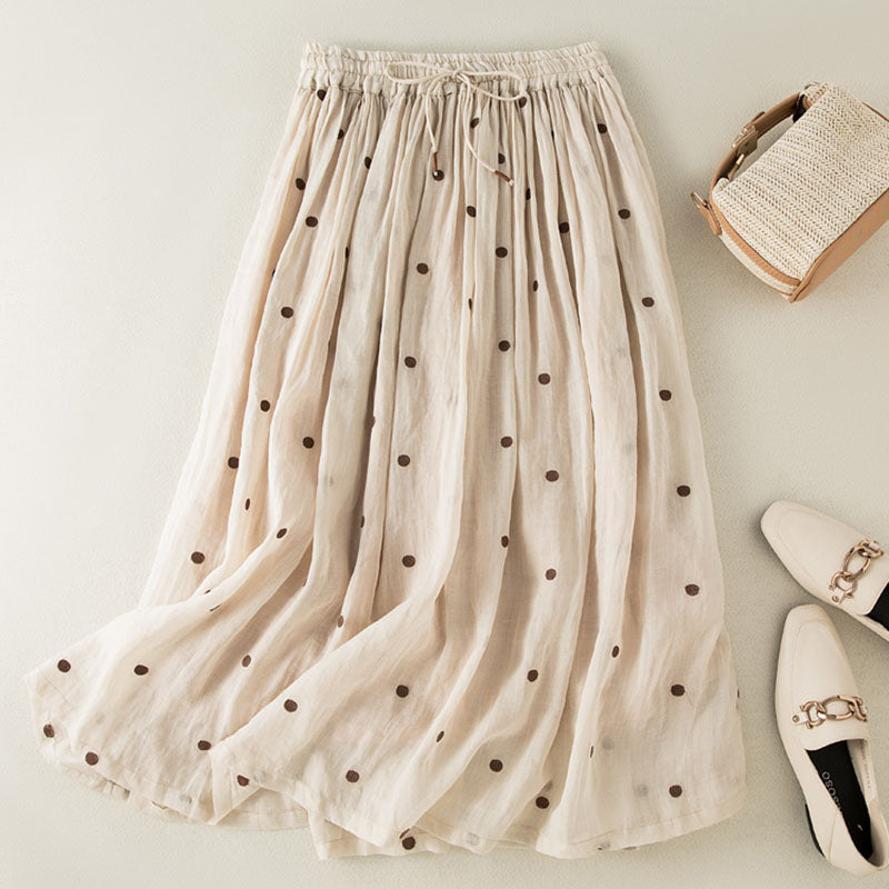 PUANTİYELİ PAMUK KETEN YAZLIK ETEK