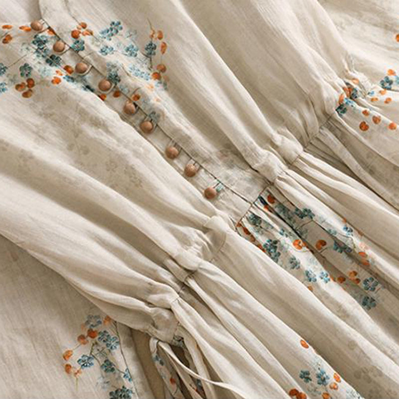 DÜĞMELİ BAĞCIKLI YAZLIK ÇİÇEKLİ ELBİSE