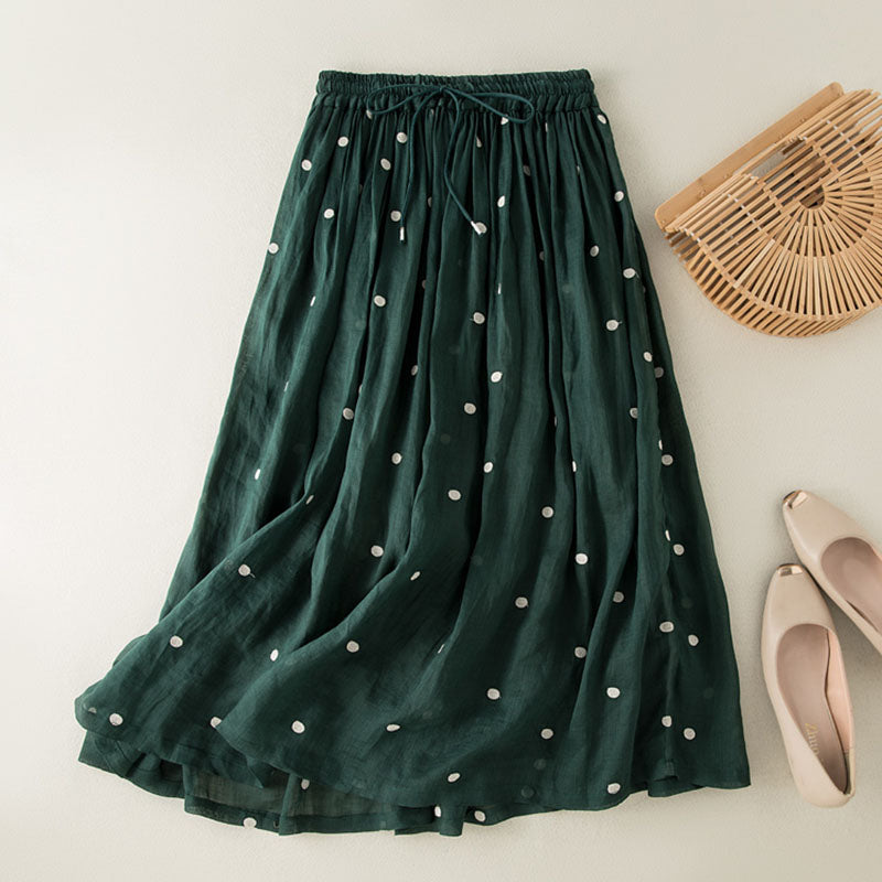 PUANTİYELİ PAMUK KETEN YAZLIK ETEK