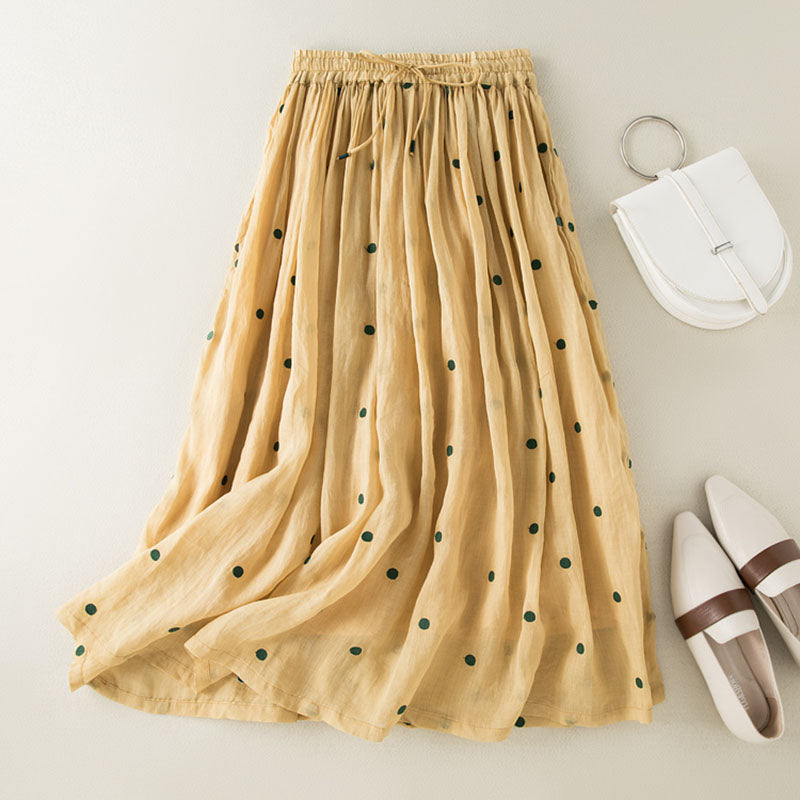 PUANTİYELİ PAMUK KETEN YAZLIK ETEK