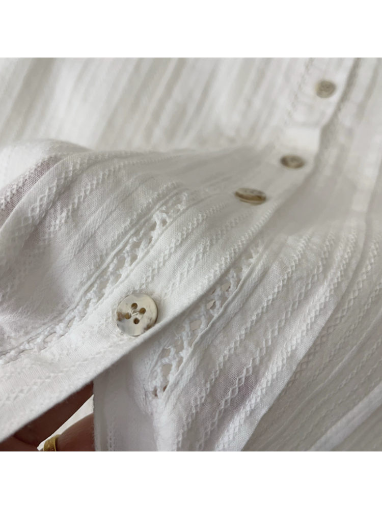 SARI BEYAZ KISA KOLLU PAMUK GÖMLEK