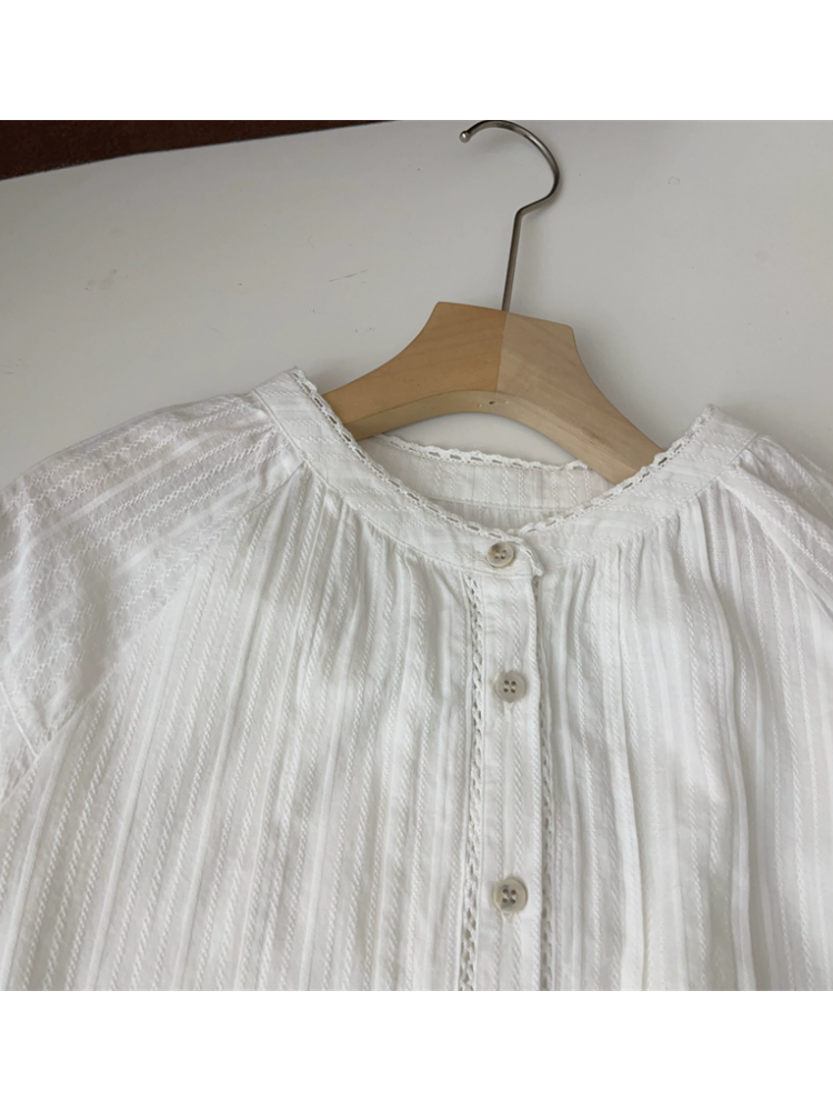 SARI BEYAZ KISA KOLLU PAMUK GÖMLEK